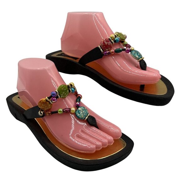 Grandco NEW Thong Sandals Womens 10 Flip Flops Rainbow Beaded Artsy Beach Pool - Picture 3 of 11